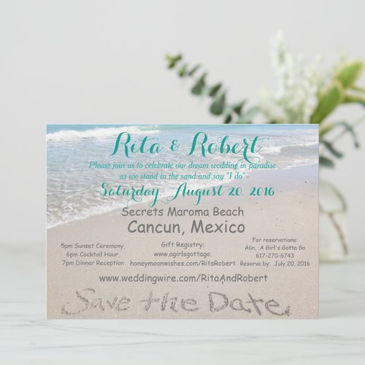 Save the date | Strandbruiloft 5x7 Uitnodiging Kaa (Staand voorkant)