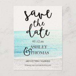 Save the Date strandfotografie typografie bruiloft Aankondigingskaart