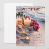 Save the Date Strandrozen Kaarsen Kaart (Voorkant / Achterkant)