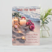 Save the Date Strandrozen Kaarsen Kaart (Staand voorkant)