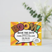 Save the Date Stripboek BOOM Modern Plezier Aankondigingskaart (Staand voorkant)
