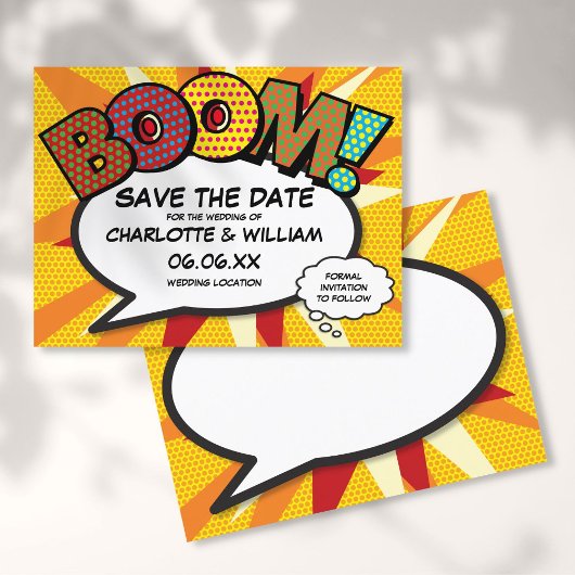 Save the Date Stripboek BOOM Modern Plezier Aankondigingskaart