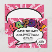 Save the Date Stripboek KAPOW Modern Pink Fun Aankondigingskaart (Voorkant / Achterkant)