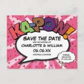 Save the Date Stripboek KAPOW Moderne Roze Fun Aankondigingskaart (Voorkant)