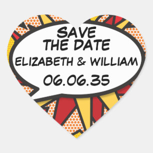 SAVE THE DATE Stripboek Pop Art Speech Bubble Hart Sticker