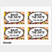 SAVE THE DATE Stripboek Pop Art Speech Bubble Rechthoekige Sticker (Vel)