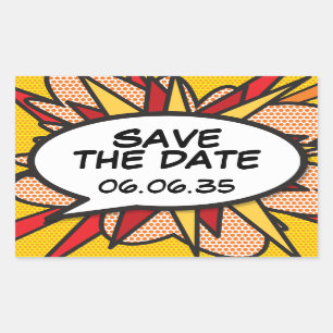 SAVE THE DATE Stripboek Pop Art Speech Bubble Rechthoekige Sticker