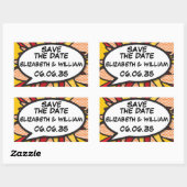 SAVE THE DATE Stripboek Pop Art Speech Bubble Rechthoekige Sticker (Vel)