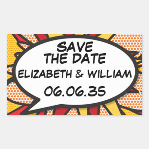 SAVE THE DATE Stripboek Pop Art Speech Bubble Rechthoekige Sticker