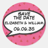 SAVE THE DATE Stripboek Pop Art Speech Bubble Ronde Sticker (Voorkant)