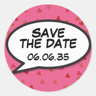 SAVE THE DATE Stripboek Pop Art Speech Bubble Ronde Sticker