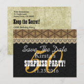 Save the Date SURPRISE 50th Birthday A002 GOLD Aankondigingskaart (Voorkant / Achterkant)