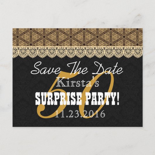 Save the Date SURPRISE 50th Birthday A002 GOLD Aankondigingskaart (Voorkant)