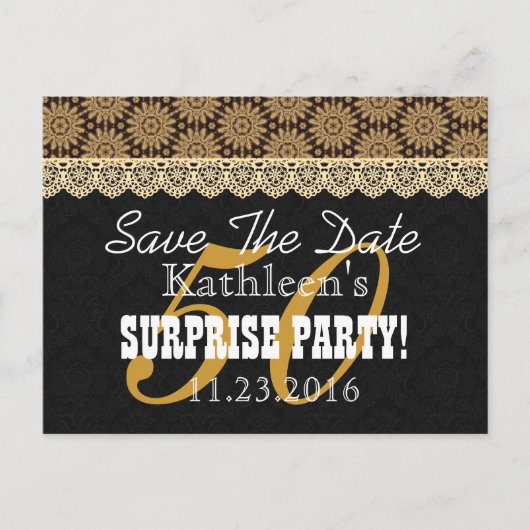 Save the Date SURPRISE 50th Birthday A003 GOLD Aankondigingskaart (Voorkant)