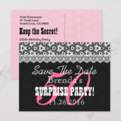 Save the Date SURPRISE 50th Birthday V010B ZWART Aankondigingskaart (Voorkant / Achterkant)