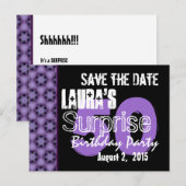 Save the Date Surprise 50th Modern Paarse Zwart 02 Aankondigingskaart (Voorkant / Achterkant)