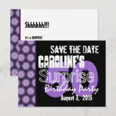 Save the Date Surprise 50th Modern Paarse Zwart 04 Aankondigingskaart (Voorkant / Achterkant)