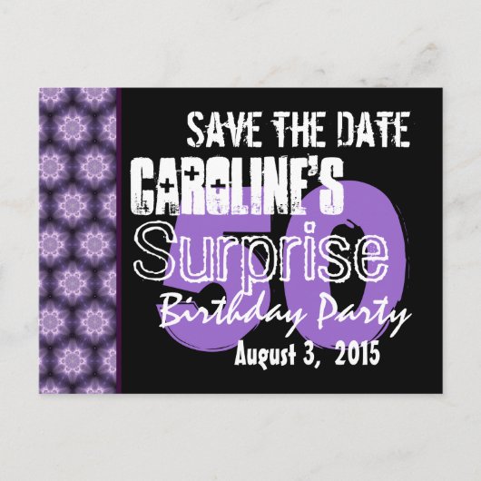 Save the Date Surprise 50th Modern Paarse Zwart 04 Aankondigingskaart (Voorkant)