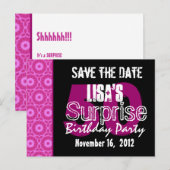 Save the Date Surprise 50th Party Roze V451 Aankondigingskaart (Voorkant / Achterkant)