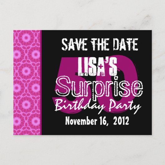 Save the Date Surprise 50th Party Roze V451 Aankondigingskaart (Voorkant)