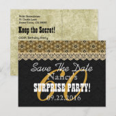 Save the Date SURPRISE 60th Birthday V002C GOUD Aankondigingskaart (Voorkant / Achterkant)