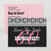 Save the Date SURPRISE 60th Birthday V010C ZWART Aankondigingskaart (Voorkant / Achterkant)