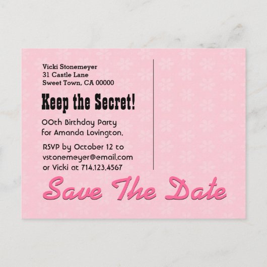 Save the Date SURPRISE 60th Birthday V010C ZWART Aankondigingskaart (Achterkant)