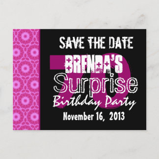 Save the Date Surprise 70th Party Roze W1750 Aankondigingskaart