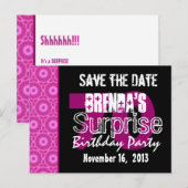 Save the Date Surprise 70th Party Roze W1750 Aankondigingskaart (Voorkant / Achterkant)