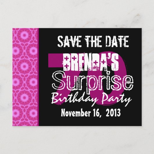 Save the Date Surprise 70th Party Roze W1750 Aankondigingskaart (Voorkant)