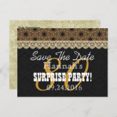 Save the Date SURPRISE 80th Birthday N03C GOLD Aankondigingskaart (Voorkant / Achterkant)