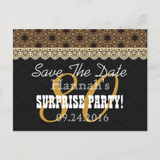 Save the Date SURPRISE 80th Birthday N03C GOLD Aankondigingskaart (Voorkant)