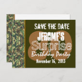 Save the Date Surprise 80th Party CAMO V02 Aankondigingskaart (Voorkant / Achterkant)