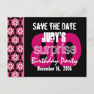 Save the Date Surprise 80th Party Roze Bloemen V00 Aankondigingskaart