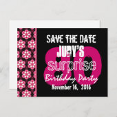 Save the Date Surprise 80th Party Roze Bloemen V00 Aankondigingskaart (Voorkant / Achterkant)