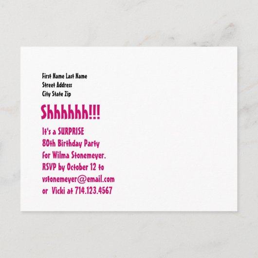 Save the Date Surprise 80th Party Roze Bloemen V00 Aankondigingskaart (Achterkant)