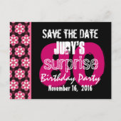 Save the Date Surprise 80th Party Roze Bloemen V00 Aankondigingskaart (Voorkant)
