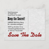 Save the Date SURPRISE Elk jaar Verjaardag V003D1 Aankondigingskaart (Achterkant)