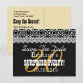 Save the Date SURPRISE Verjaardag V003 ZWART WIT Aankondigingskaart (Voorkant / Achterkant)