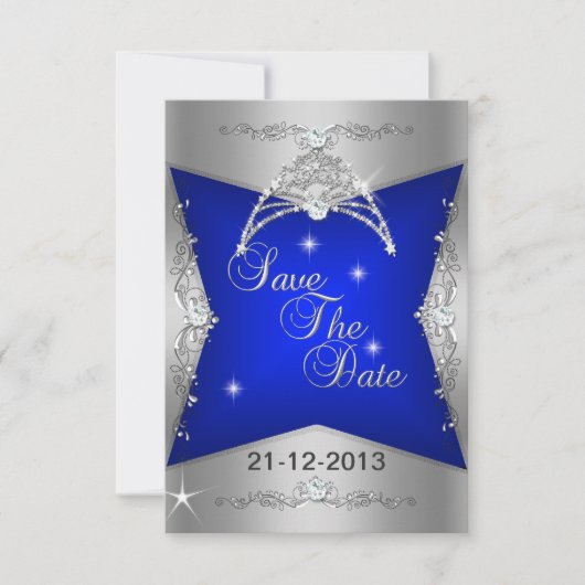 Save The Date Sweet 16 Blauwe Zilveren Tiara (Voorkant)