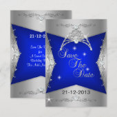 Save The Date Sweet 16 Blauwe Zilveren Tiara (Voorkant / Achterkant)