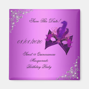Save The Date Sweet 16 Quinceanera Masquerade Roze Magneet