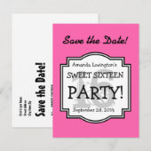 Save the Date Sweet 16 Verjaardagsfeest A02 PINK Aankondigingskaart (Voorkant / Achterkant)