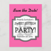 Save the Date Sweet 16 Verjaardagsfeest A02 PINK Aankondigingskaart (Voorkant)