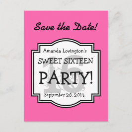 Save the Date Sweet 16 Verjaardagsfeest A02 PINK Aankondigingskaart