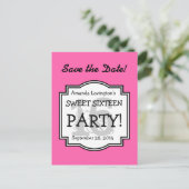 Save the Date Sweet 16 Verjaardagsfeest A02 PINK Aankondigingskaart (Staand voorkant)