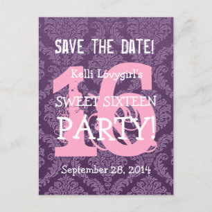 Save the Date Sweet 16 Verjaardagsfeest A04 PAARSE Aankondigingskaart