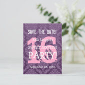 Save the Date Sweet 16 Verjaardagsfeest A04 PAARSE Aankondigingskaart (Staand voorkant)