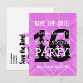 Save the Date Sweet 16 Verjaardagsfeest A06 PAARSE Aankondigingskaart (Voorkant / Achterkant)