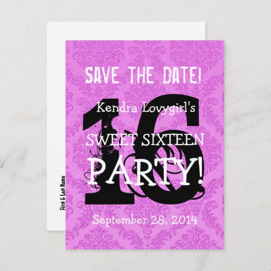 Save the Date Sweet 16 Verjaardagsfeest A06 PAARSE Aankondigingskaart